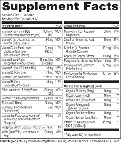NATURELO One Daily Multivitamin for Women 50+ (Iron Free) - Menopause Support for Women Over 50 - Whole Food Supplement - Non-GMO - No Soy - 60 Capsules - 2 Month Supply