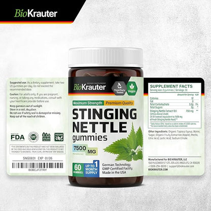BIO KRAUTER® Stinging Nettle for Seasonal Support - Stinging Nettle Root Supplement 750 mg for Urinary Tract Support & Daily Wellness - 60 Gummies, 30-Day Supply, Non-GMO, Apple Flavor