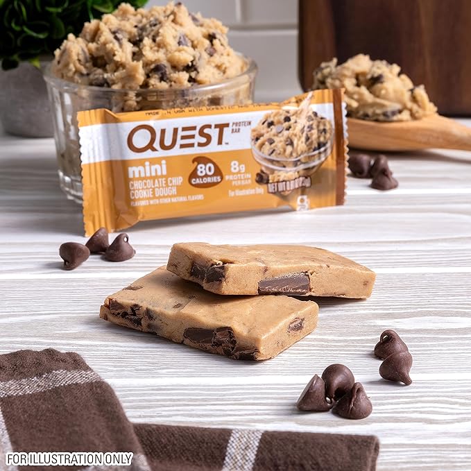 Quest Nutrition Mini Chocolate Chip Cookie Dough Protein Bars,8g Protein,1g Sugar,2g Net Carbs,Gluten Free,14 Count (Pack of 2)