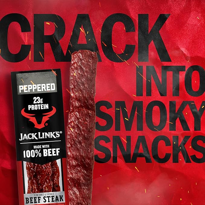 Jack Link's Peppered Beef Steaks - Ready to Eat Real Meat Protein Snacks - 23g Protein per Serving - Made with 100% Real Beef - (12 Pack) 2 oz Meat Snacks