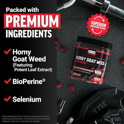 Force Factor Horny Goat Weed Gummies for Men, Natural Male Drive & Vitality Supplement with Ingredients for Superior Absorption, Delicious Passion Berry Flavor, Black, 90 Count
