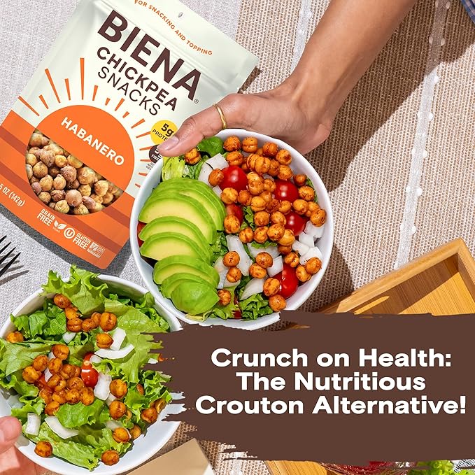 BIENA Chickpea Snacks - Crunchy Roasted Chickpeas - High Fiber Vegan Protein Snacks for Adults and Kids - 4-Pack, 5 Ounce - Habanero