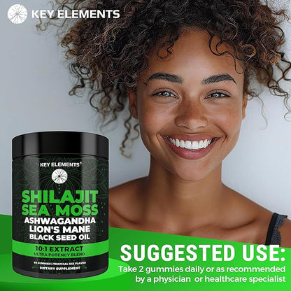 Organic Shilajit Gummies with Sea Moss Gummies - Shilajit Supplement for Immune Support - Pure Himalayan Shilajit and Ashwagandha with Sea Moss and Shilajit, Lion’s Mane Extract and Black Seed Oil