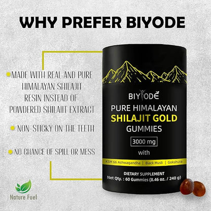 Pure Himalayan Shilajit Gummies – Natural Daily Supplement with Ashwagandha – 60 Gummies – Non-GMO & Sugar-Free