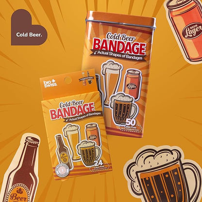 BioSwiss Funny Bandages, Cold Beverage Shaped Adult Novelty Self Adhesive Bandage Set, Latex Free, Sterile Wound Care, 24 Count