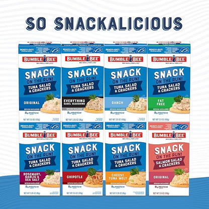 Bumble Bee Snack On The Run! Protein Snack Pack - 8g Protein per Box - Chipotle Tuna Salad with Crackers Kit - Ready to Eat Easy-Open Can - Wild Caught MSC-Certified Tuna (Pack of 12)