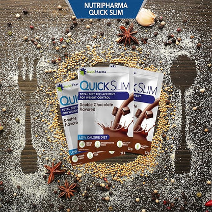 Quick Slim Meal Replacement Shake for Weight Loss, 30 Servings, 20g Protein, 27 Vitamins & Minerals, Dietary Fiber, Low Carb, Gluten Free (Double Chocolate, 30 Sachets)