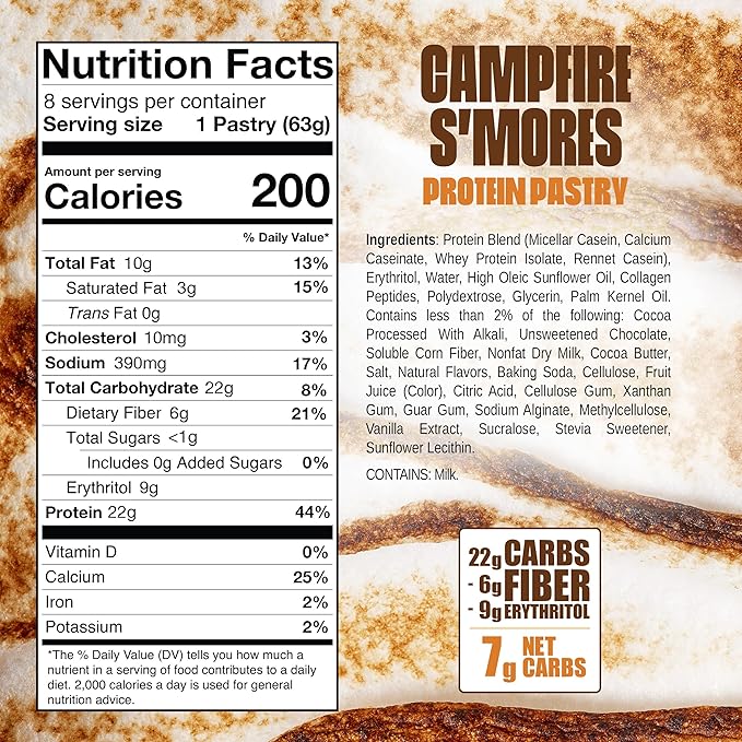 Legendary Foods 22g Protein Pastry 0g Added Sugar, Low Carb, Gluten Conscious, Keto Snack, Ideal for Glucose Management, Includes Whey Protein Isolate, 8 Pack Campfire S'mores