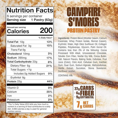 Legendary Foods 22g Protein Pastry 0g Added Sugar, Low Carb, Gluten Conscious, Keto Snack, Ideal for Glucose Management, Includes Whey Protein Isolate, 8 Pack Campfire S'mores