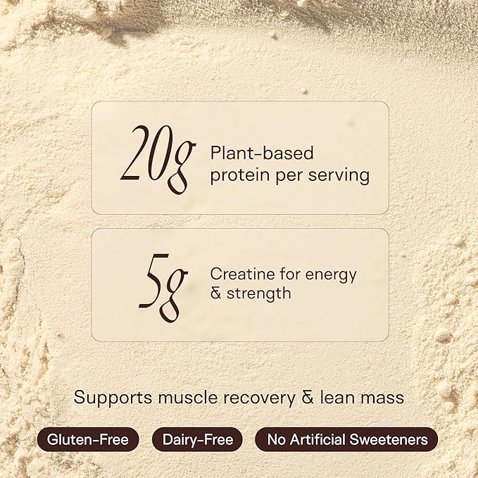 Happy Aging Protein Powder for Women, 20g Organic Pea & Pumpkin Seed Protein, 5g Creatine, Monk Fruit Sweetened, Organic Cocoa & Chia, Vegan Plant Based Protein