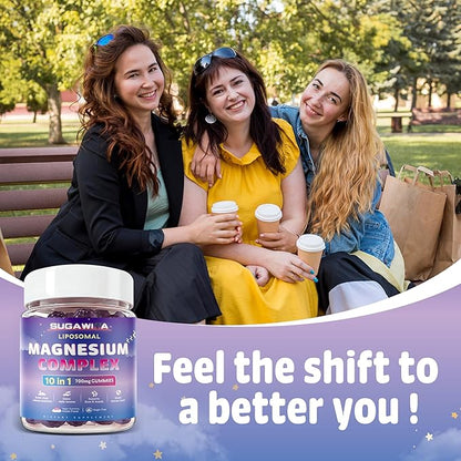 Magnesium Complex for Women, 10 in1 Magnesium Glycinate, Malate, & Citrate, Magnesium Gummies 700mg with Ashwagandha & L-Theanine, Vegan, 30 Servings