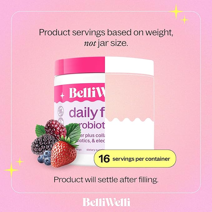 Belli Welli Fiber Supplement for Women & Men – Premium Daily Fiber Powder from Organic Acacia with Added Collagen, Electrolytes & Probiotics – No Bloat, Constipation & Gut Health Support (Wild Berry)