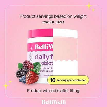 Belli Welli Fiber Supplement for Women & Men – Premium Daily Fiber Powder from Organic Acacia with Added Collagen, Electrolytes & Probiotics – No Bloat, Constipation & Gut Health Support (Wild Berry)