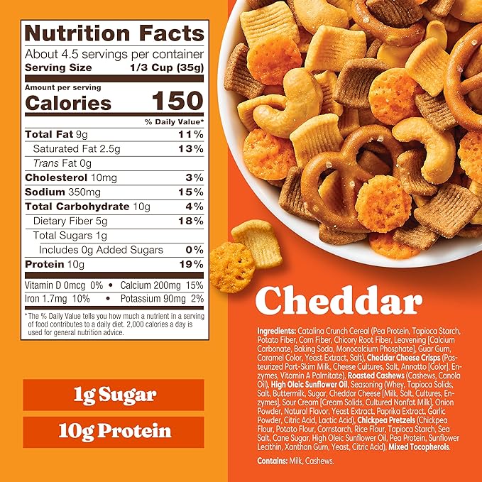 Catalina Crunch Protein Snack Mix with Cheese Crisps - 10g Protein, 1g Sugar per Serving - Good Source of Fiber, Keto, Gluten Free - Cheddar, 5.25 Ounce Bag (Pack of 4)