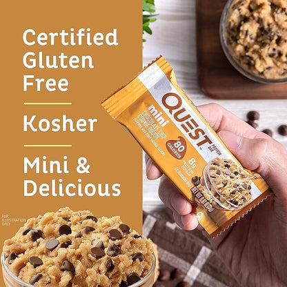 Quest Nutrition Mini Chocolate Chip Cookie Dough Protein Bars,8g Protein,1g Sugar,2g Net Carbs,Gluten Free,14 Count (Pack of 2)