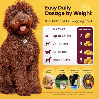Glucosamine for Dogs Hip & Joint Supplement, Dog Glucosamine Chondroitin for Dogs, MSM & Turmeric – 120 Dog Joint Supplement Chews for Large & Small Breed