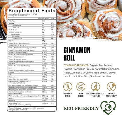 Ambrosia Planta - Plant-Based Protein Powder 20g | Dairy Free Vegan Protein Powder with BCAA Amino Acids | Keto-Friendly, No Added Sugar | 25 Servings | Cinnamon Roll