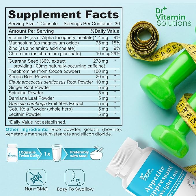 Appetite Suppressant for Weight Loss - Diet Pills for Women w/ Garcinia, Ginger Root, Guarana - Thermogenic Fat Burner & Metabolism Booster for Women & Men | Belly Fat + Energy Support, 30 Caps