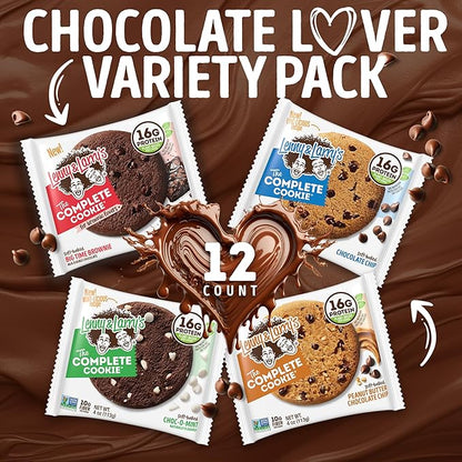 Lenny & Larry's Chocolate Lovers 4 Flavor Variety Pack, Soft Baked, 16g Plant Protein, Vegan, Non-GMO, 4 Ounce Cookie (Pack of 12)