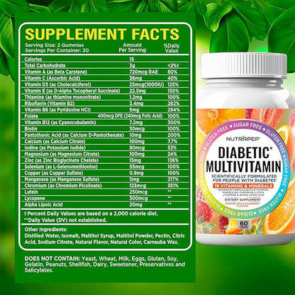 NutraPep Premium Multivitamin Chewable Gummies for Women & Men - Sugar-Free & Gluten Free Supplement Vitamins - Calcium Magnesium Zinc Manganese Thiamine Biotin…