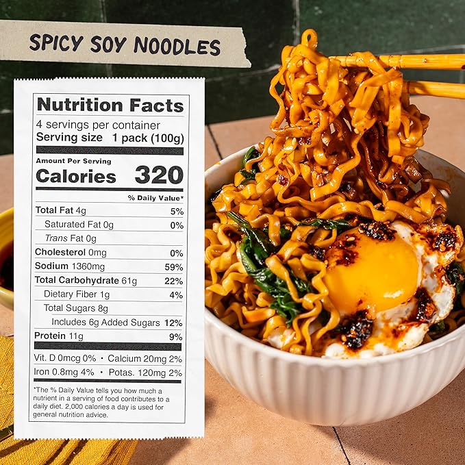 Momofuku Spicy Soy Ramen Noodles by David Chang, 4 Pack of Restaurant Quality Air-Dried Instant Noodles Now with More Sauce & 10g of Protein