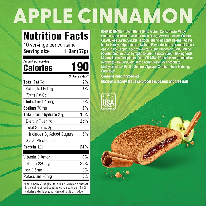 Pure Protein Apple Cinnamon Soft Baked Protein Bars – 12g Protein, 7g Fiber, Whole Grain Breakfast Bars, High Fiber, Individually Wrapped Protein Snacks for On-the-Go – 10 Count