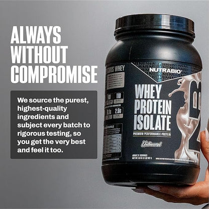 NutraBio 100% Whey Protein Isolate Protein Powder, 25g Protein with Complete Amino Acid Profile, Non-GMO, Soy & Gluten Free, Low Carb, Low Calorie Whey Protein Powder, Raw Unflavored, 2 Lbs