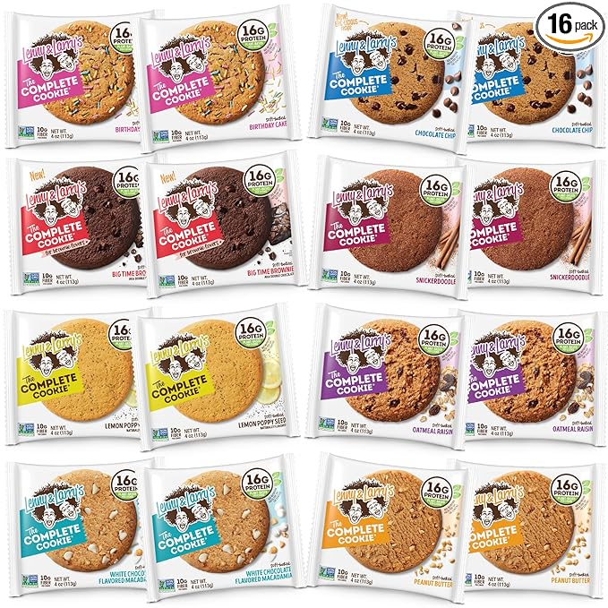 Lenny & Larry's Complete Protein Cookie, [8 Flavor Variety], Chewy Soft Baked, 16g Plant Protein, Vegan, Non-GMO, High Fiber, 4 Ounce Cookie (Pack of 16)