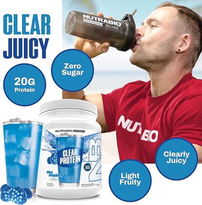 NutraBio Clear Protein Powder, Blue Raspberry - 20 Servings, 20g Clear Whey Protein Isolate, 0 Sugar, 0g Lactose, Refreshing Fruit Flavors, GLP1 Support - Bone Health - Muscle Post Workout Recovery