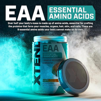 Xtend Scivation EAA + BCAA Powder | Muscle Recovery & Lean Muscle Growth | 9 Essential Amino Acids for Intra Workout or Post Workout Recovery | 10g EAAs Per 2 Servings | Mango 40 Servings