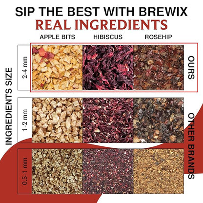 BREWIX, Sour Apple Hibiscus Tea Bags (25 Pyramid Tea Bags) Caffeine-Free Herbal Tea | Apple, Hibiscus, Rosehip | Refreshing Wellness Brew for Any Mood | Hot or Iced Refreshment