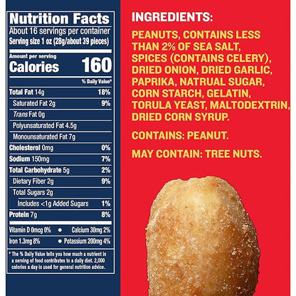 PLANTERS Salted Peanuts, Dry Roasted Peanuts, Party Snacks, Plant Based Protein, Snacks For Adults, 16 Ounce (Pack of 2)