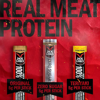 Jack Link's Beef Jerky Sticks Variety Pack - Original, Teriyaki & Zero Sugar - Made with 100% Real Beef - Ready to Eat Real Meat Protein Snacks - 5g Protein per Serving - (20 Pack) 0.92 oz Meat Sticks