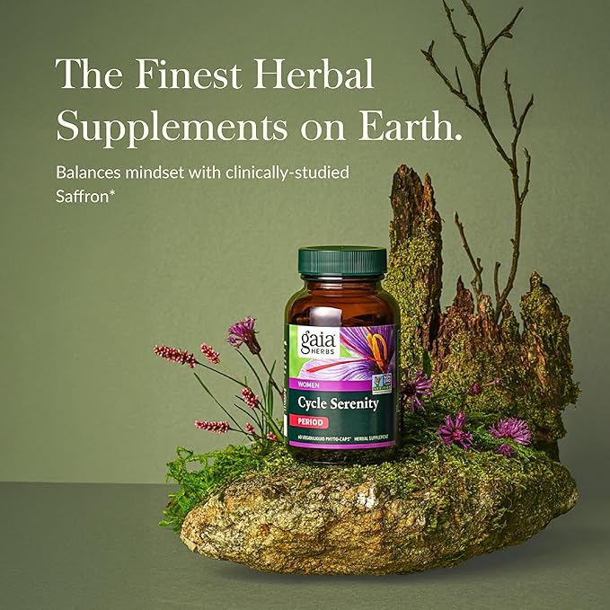 Gaia Herbs Period Cycle Serenity - with Clinically Studied Saffron to Support a Positive Mood* - 60 Vegan Liquid Phyto-Caps (60 Servings)