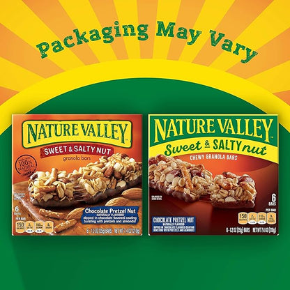 Nature Valley Granola Bars, Sweet and Salty Nut, Chocolate Pretzel Nut, 6 Bars, 7.4 oz (Pack of 12)