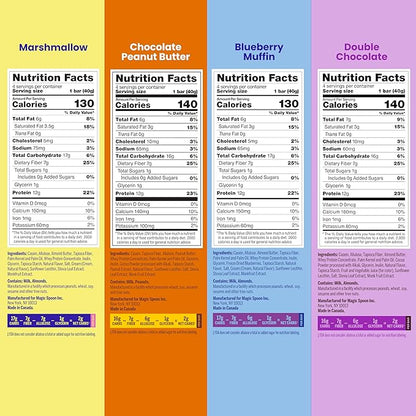Magic Spoon Treats - 8 High Protein Bars: 2 Marshmallow, 2 Chocolate Peanut Butter, 2 Blueberry Muffin, 2 Double Chocolate - High Protein Gluten Free Snack - Sugar Free Protein Cereal Bar