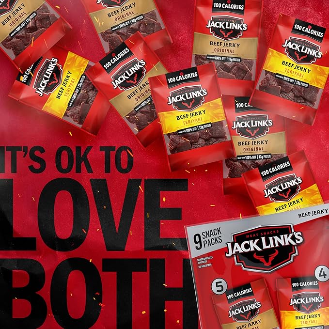 Jack Link's Beef Jerky Variety Pack - Original and Teriyaki - (9 Pack) 1.25 oz Bag - Ready to Eat Protein Snacks - 13g Protein per Serving - Made with 100% Real Beef