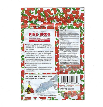 Pine Bros. Gummy Sore Throat Softish Drops 30 Count (Wild Cherry)