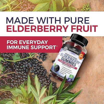 BioSchwartz Elderberry Gummies with Zinc and Vitamin C - Natural Immune Support for Adults & Kids - Black Sambucus Elderberries - Third-Party Tested, Non-GMO, Vegan Multimineral Supplement, 60 Count