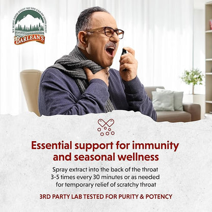 Barlean's Olive Leaf Complex Throat Spray, Immune Support Supplement with Peppermint, Lemon, and Sage for Itchy Throat Relief, Liquid Blended Extract, 1.5 oz