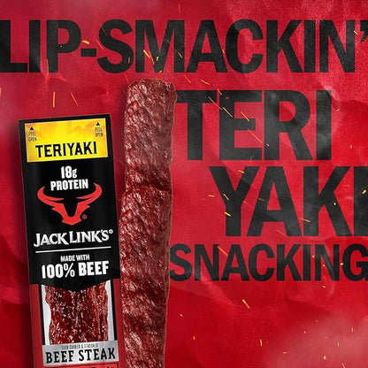 Jack Link's Teriyaki Beef Steaks - Ready to Eat Real Meat Protein Snacks - 18g Protein per Serving - Made with 100% Real Beef - (12 Pack) 2 oz Meat Snacks