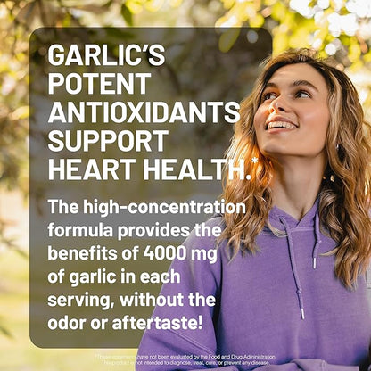 NatureWise Odorless Garlic Supplement 4000mg - Ultra Potent 100:1 Extract - Healthy Cholesterol Formula, Heart Health Support - Non-GMO, Gluten Free, with Halal Gelatin - 180 Count[90-Day Supply]