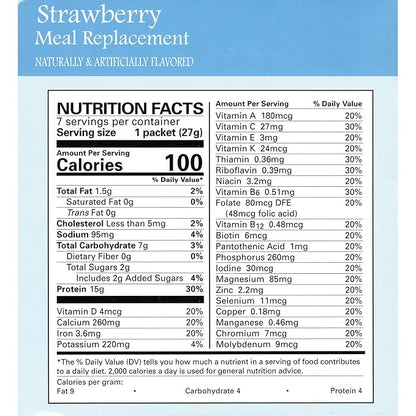 Pudding and Shake Aspartame Free - Strawberry (7/Box) - High Protein - Low Calorie - Low Fat - Low Carb