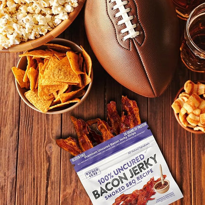 Smoked BBQ Bacon Jerky, 24g Protein Per Bag, Tender & Easy to Chew Fully Cooked Bacon, USA Made High Protein Carnivore Snacks (2 Bags)