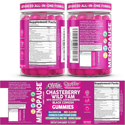 Clean Nutra Menopause Supplements for Women Chastberry Wild Yam Gummies Inositol Black Cohosh Magnesium Red Clover DIM Supplement B6 Magnesium Glycinate Glycine Vitex Hormone Balance Gummy Vitamins