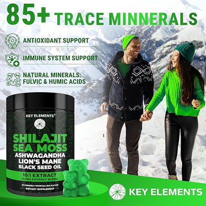 Organic Shilajit Gummies with Sea Moss Gummies - Shilajit Supplement for Immune Support - Pure Himalayan Shilajit and Ashwagandha with Sea Moss and Shilajit, Lion’s Mane Extract and Black Seed Oil