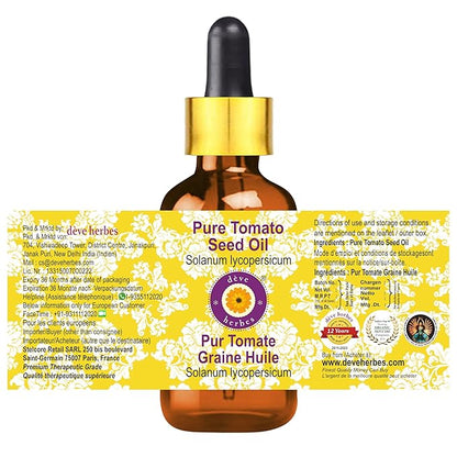 Deve Herbes Tomato Seed Oil (Solanum lycopersicum) with Glass Dropper | Cold Pressed | Pure | Natural | For Diluting Essential oils | For Skin & Massage | Non-Sticky| Lightweight| Unisex | 30ml (1 oz)