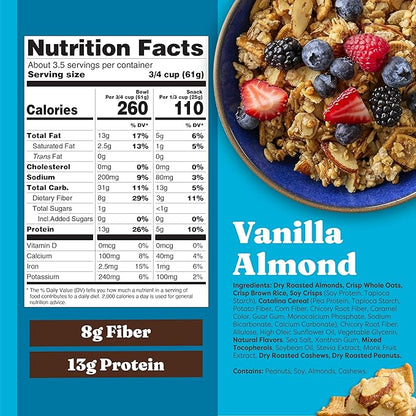 Catalina Crunch Protein Granola - Low Sugar Breakfast Cereal with 13g of Protein - Gluten Free, Keto Friendly - Vanilla Almond - 8 oz. Bag (Pack of 3)
