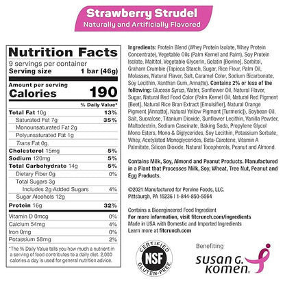 FITCRUNCH Snack Size Protein Bars, 6-Layer Baked Bar, 3g of Sugar, Gluten Free & Soft Cake Core (9 Bars, Strawberry Strudel)