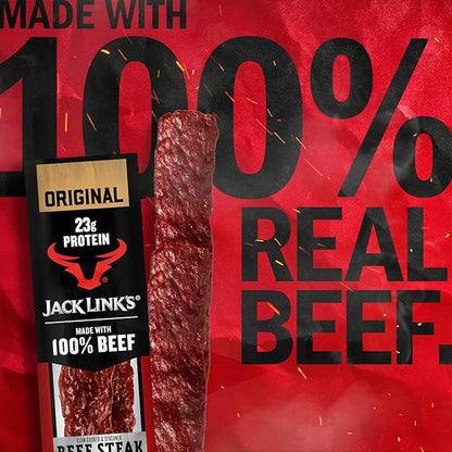 Jack Link's Beef Steak, Original - Protein Snacks, Beef Jerky Meat Snack with 23g of Protein, Made with 100% Beef, Individually Wrapped Bulk Snack Pack, Keto Friendly - 2 Oz. (12 Count)